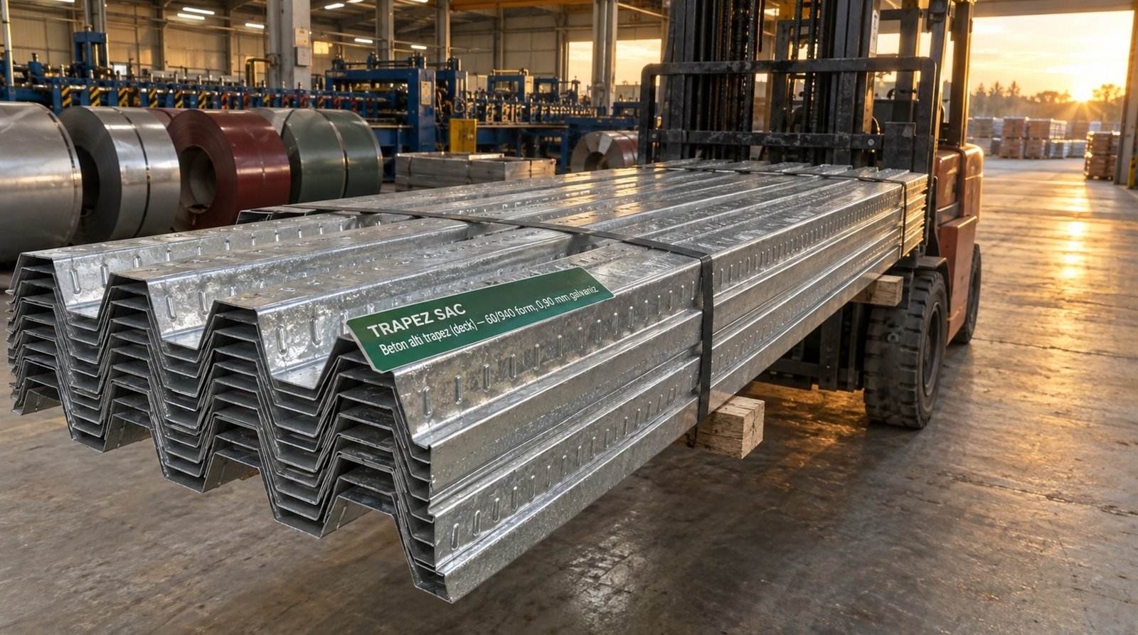 Beton altı trapez (deck) 60/940 form, 0,90 mm galvaniz, üretim sahasında paket