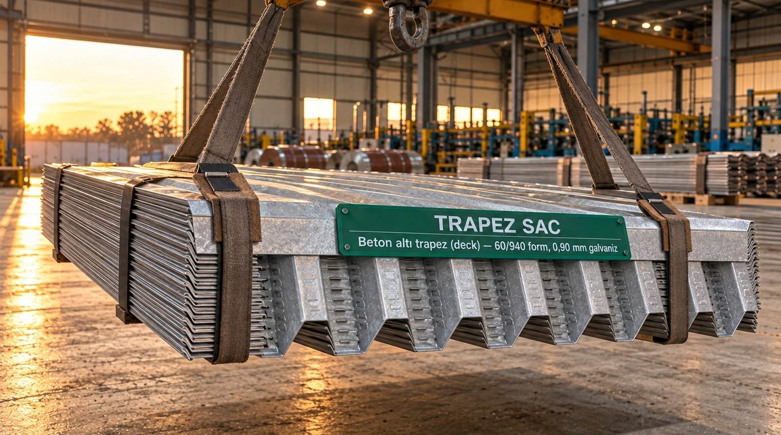 Beton altı trapez (deck) 60/940 form, 0,90 mm galvaniz, üretim sahasında paket