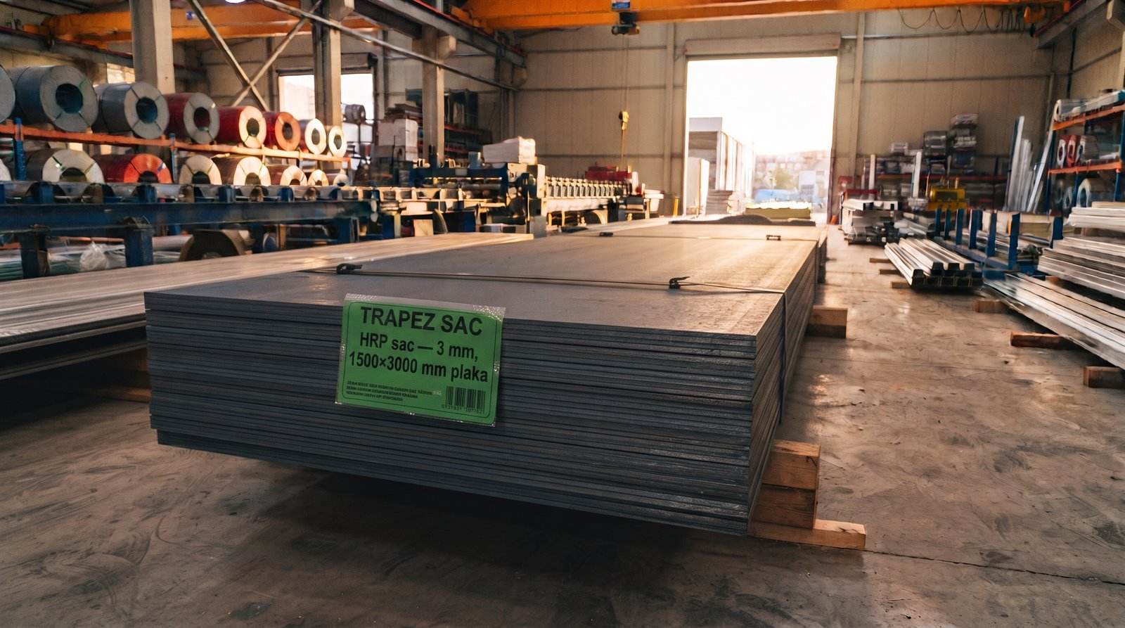 HRP sac 3 mm, 1500×3000 mm plaka, üretim sahasında paket