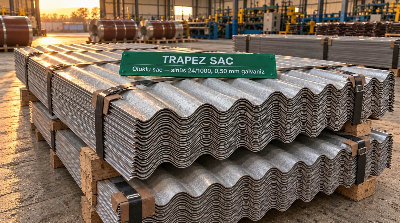 Oluklu sac sinüs 24/1000, 0,50 mm galvaniz, üretim sahasında paket