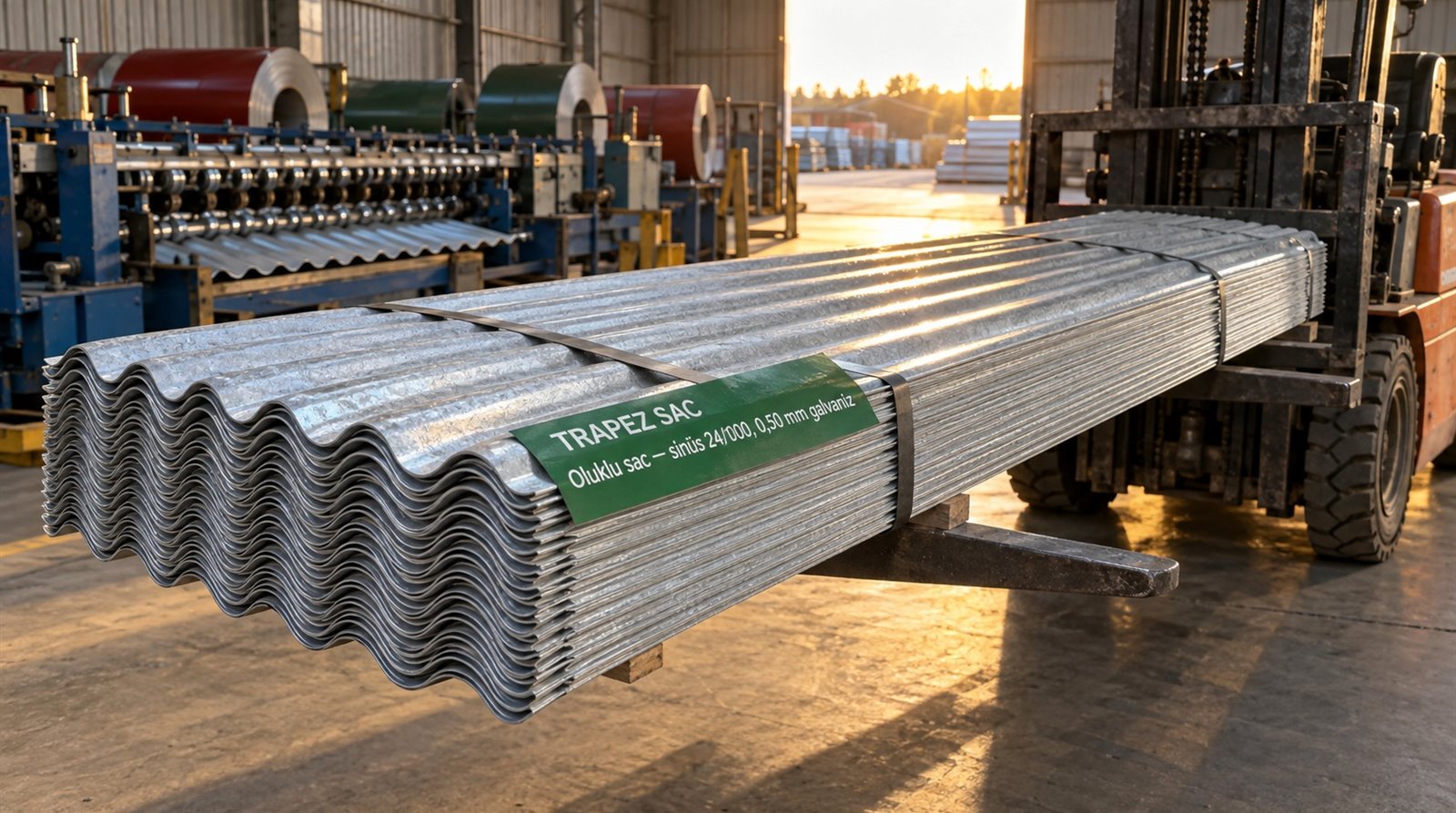 Oluklu sac sinüs 24/1000, 0,50 mm galvaniz, üretim sahasında paket